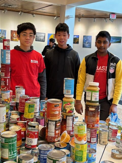 A large community food drive collection